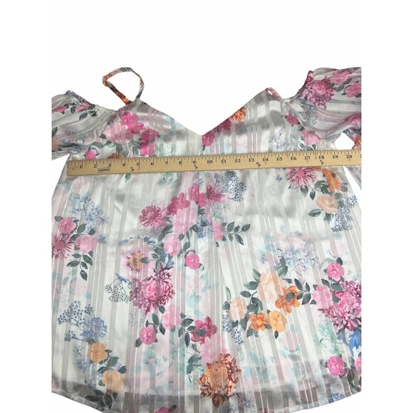 INC Floral International Concepts Cold Shoulder Blouse Sheer Long Sleeves Medium - Picture 4 of 15